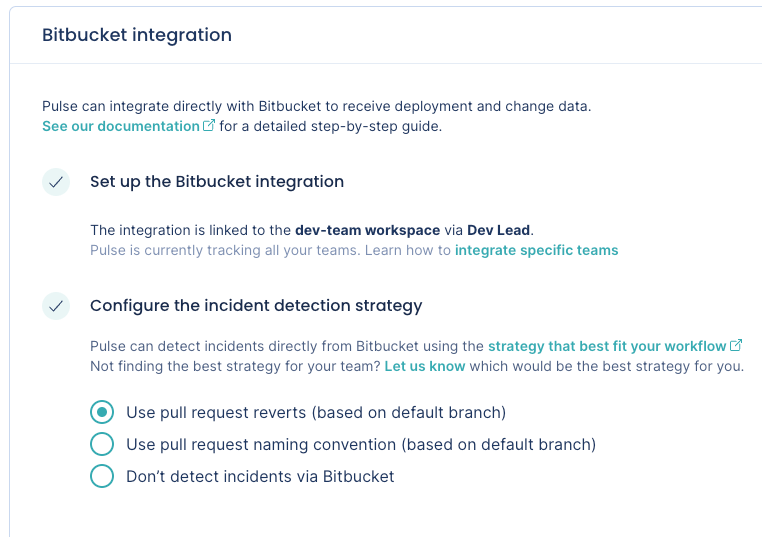 Pulse Bitbucket integration set up successfully