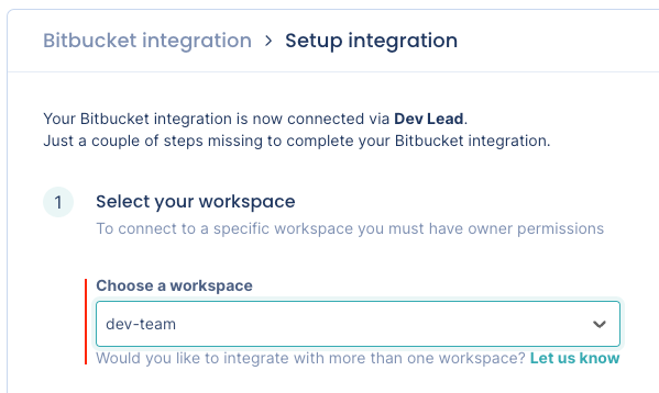 Choosing the Bitbucket workspace