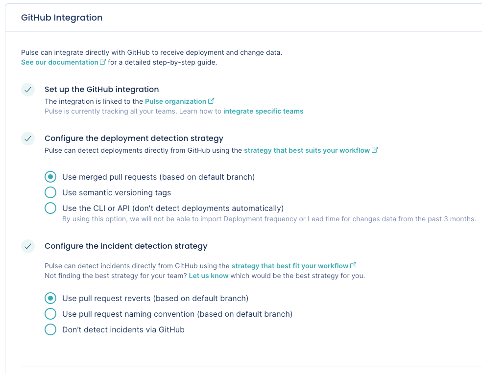 Pulse GitHub integration set up successfully