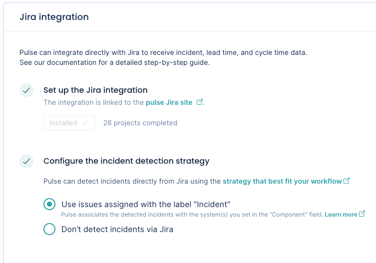 Pulse Jira integration set up successfully